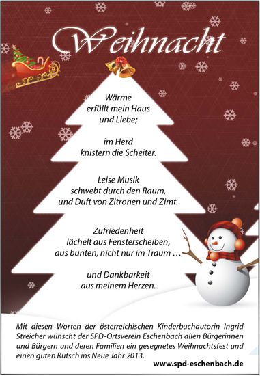 Weihnachtsgrüße des SPD-Ortsvereins - SPD Ortsverein Eschenbach